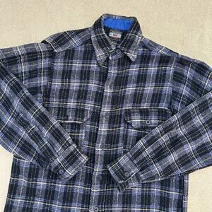 Vintage 50s Balsam Flannel All Wool Thick Plaid Work Button Up Shirt Medium